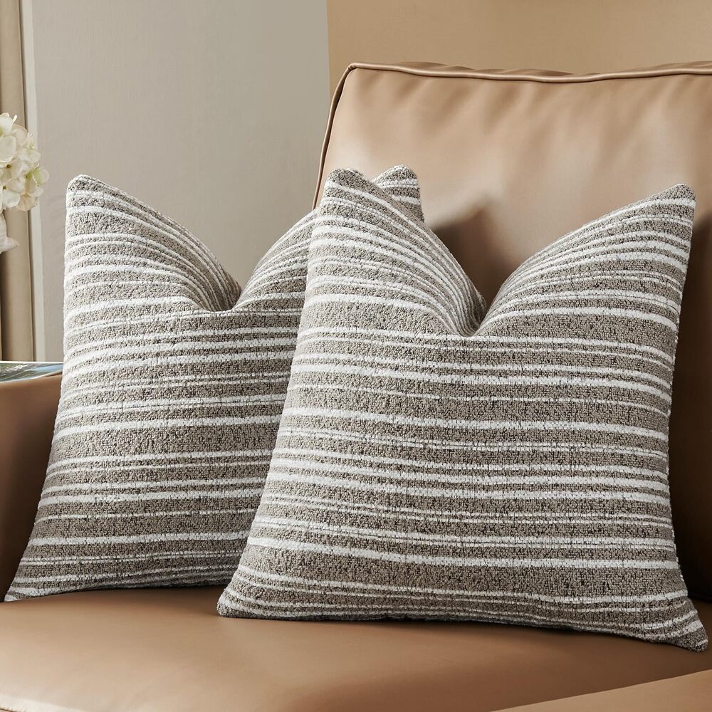 1295 Pack of 2 Textured Boucle Throw Pillow Covers Accent Striped Cozy Soft